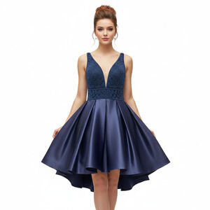 Vienna Prom Navy Blue Beaded Fit & Flare Cocktail Dress Sz 10 Homecoming Formal